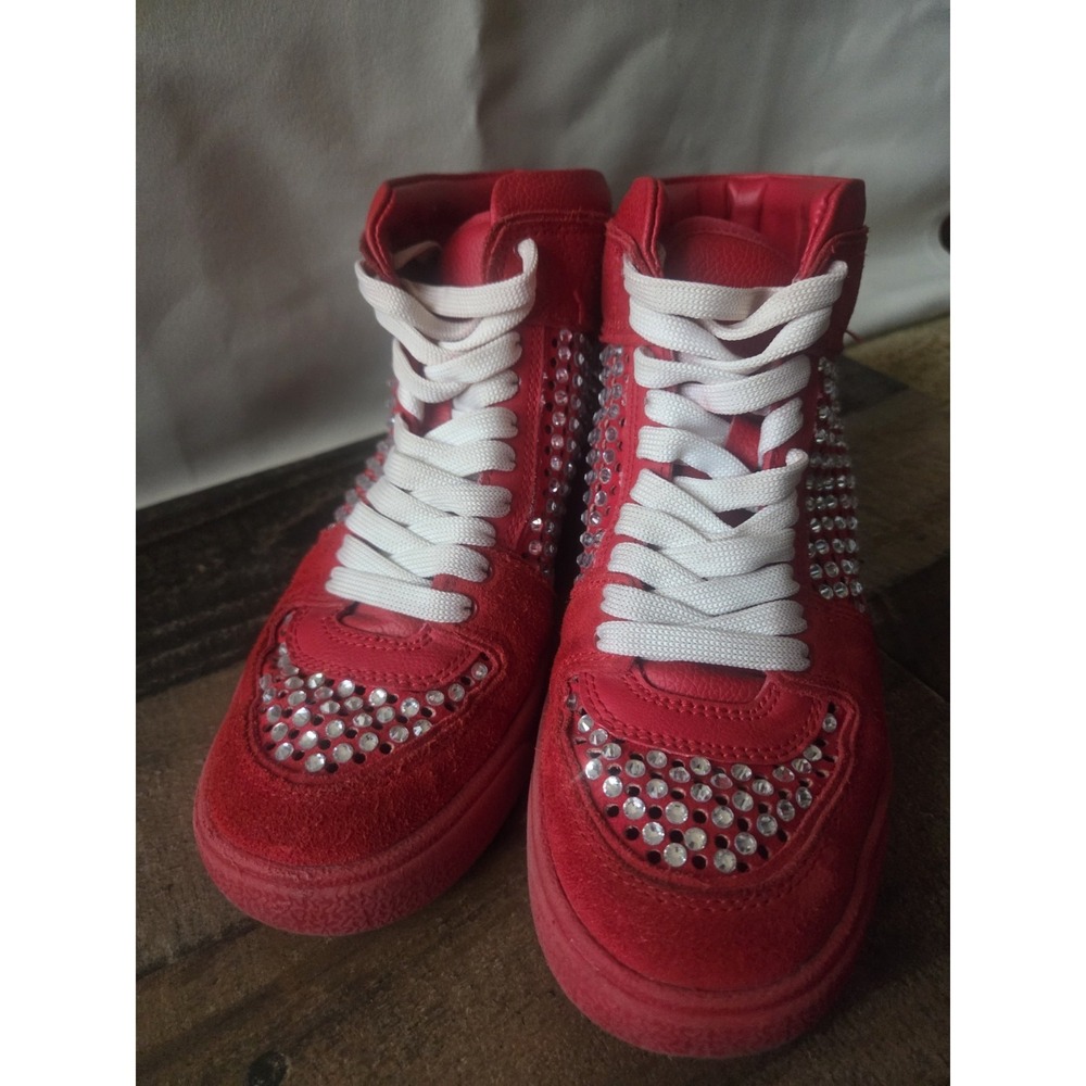 Gianni Bini Red Rhinestone High Top Sneakers Womans Sz 7.5